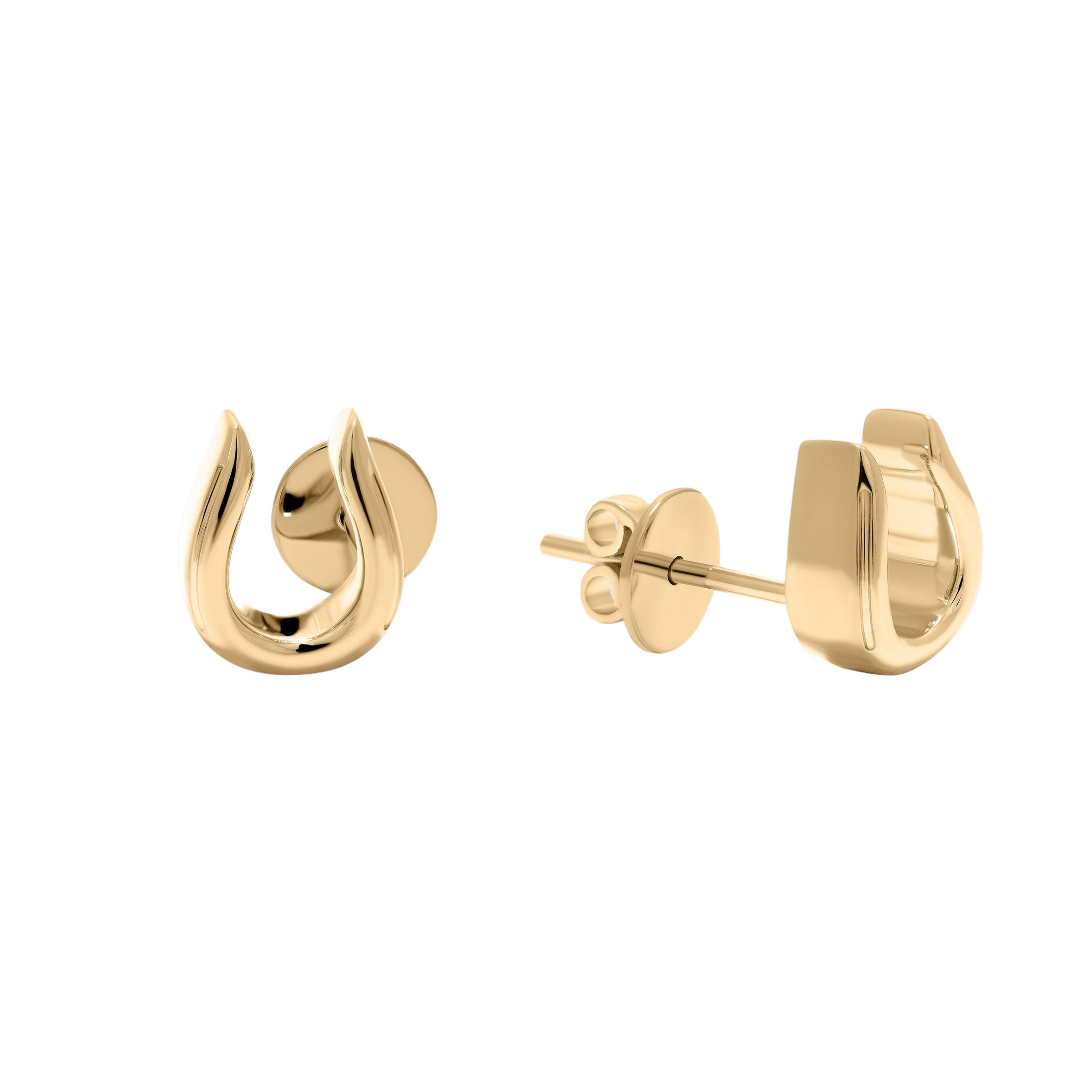 Horse Shoe Stud Earrings - Yellow Gold