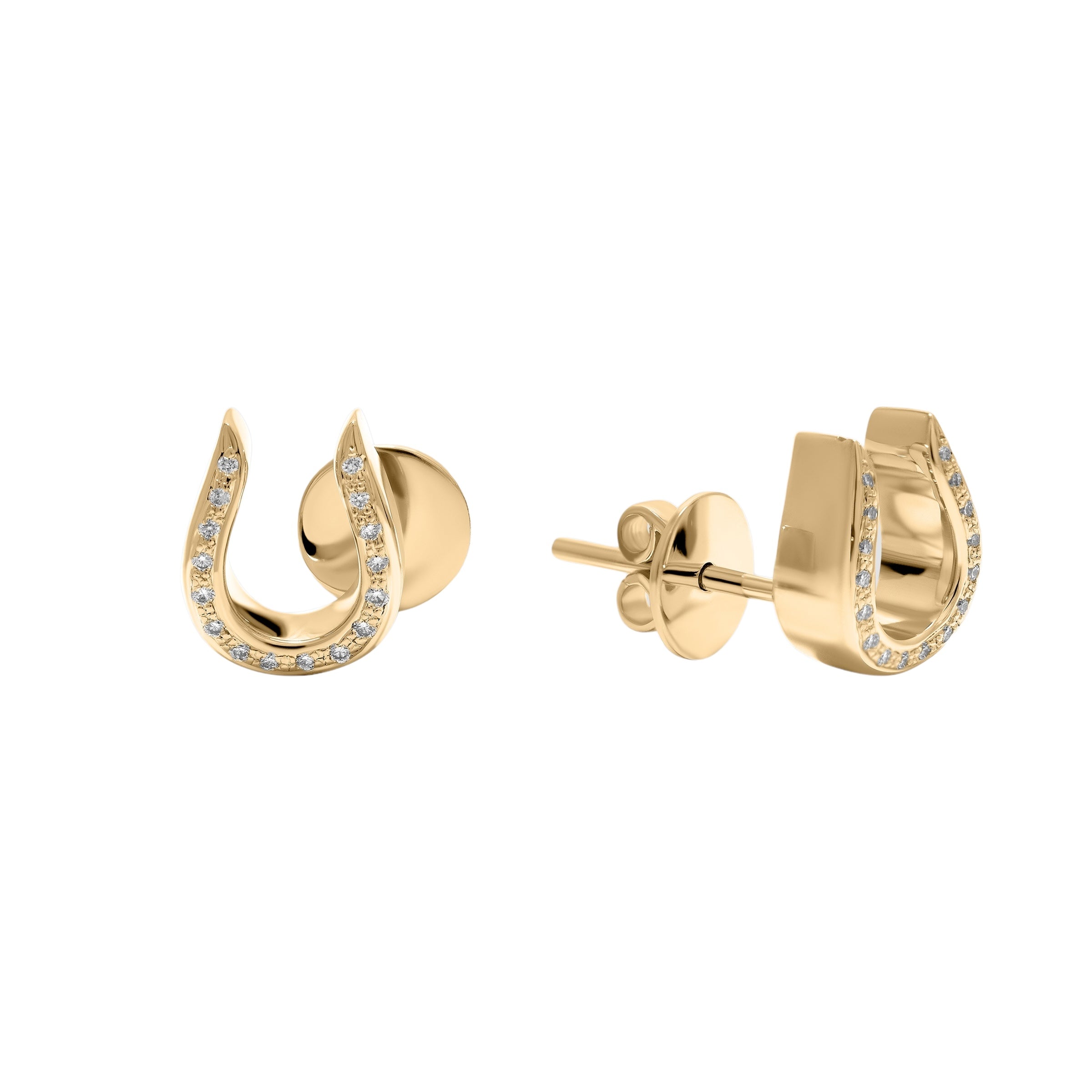 Horse Shoe Stud Earrings - Yellow Gold