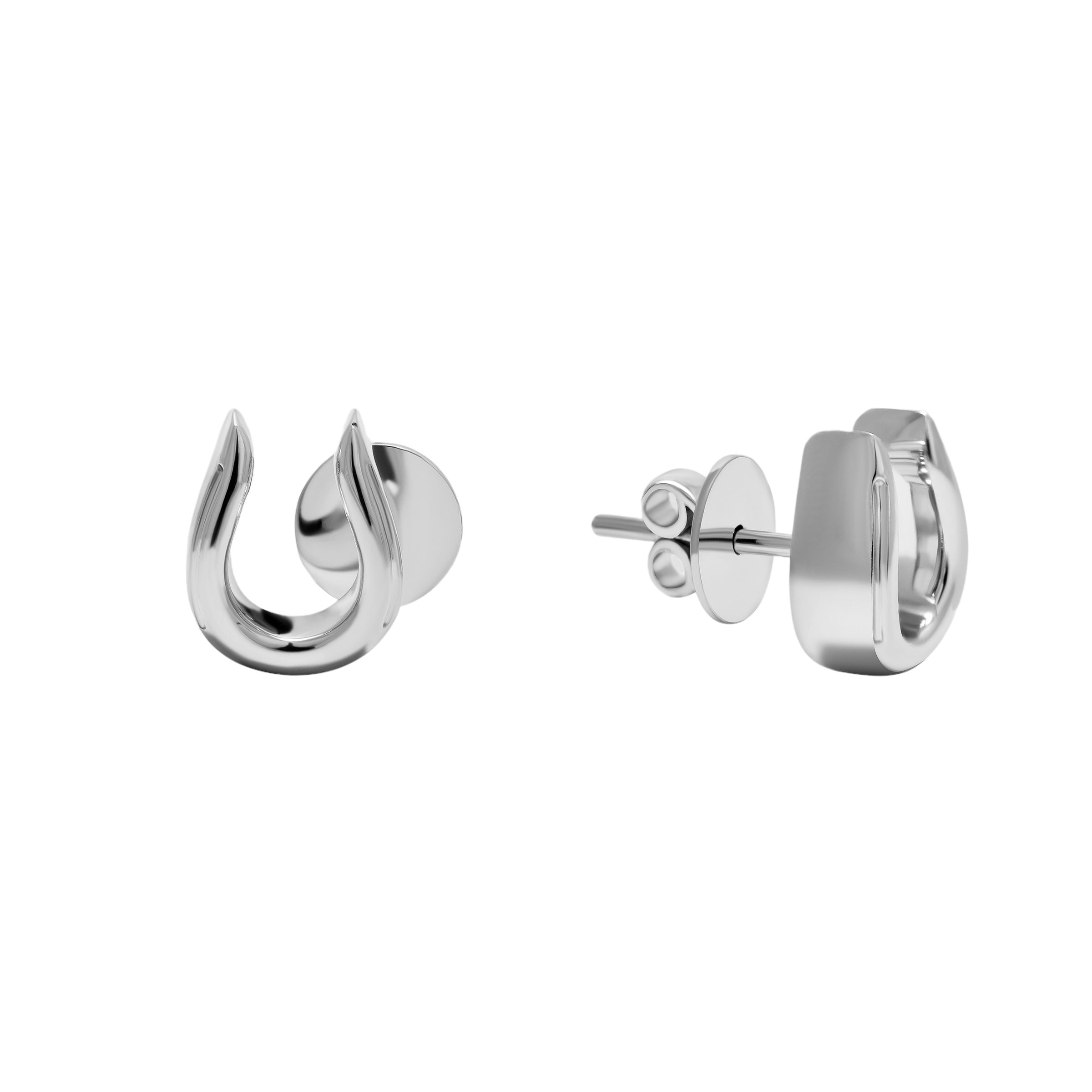 Horse Shoe Stud Earring - White Gold