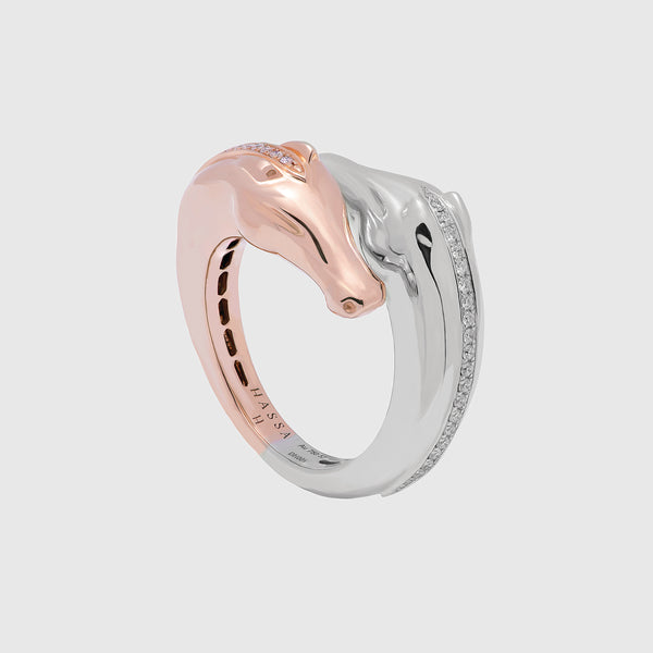 Double Head Ramak Ring - Rose Gold and White Gold